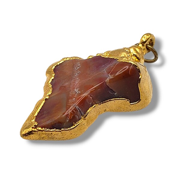 Vintage Gold Plated Natural Stone Pendant Irregular Shaped Brown Orange Marbled - Picture 6 of 7
